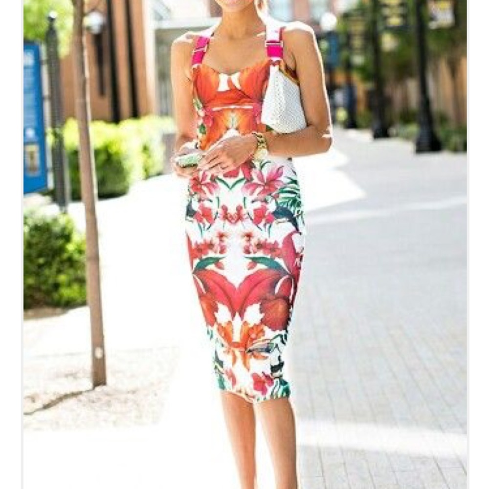 Ted Baker Orange & White Floral Midi Dress